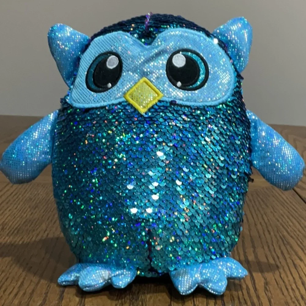 Adorable Plush Shimmeez OWL “OLIVIA”🦉 teal blue & purple reversible sequins